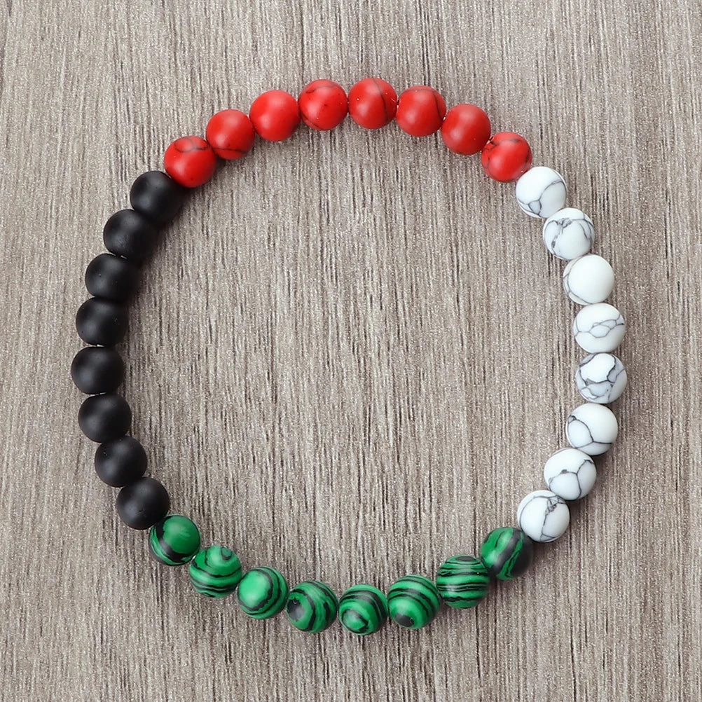 Classic Natural Stone Palestine Flag Bracelet Men Women National Flag Beads Bracelet Christmas Prayer Beads Worship Jewelry Gift