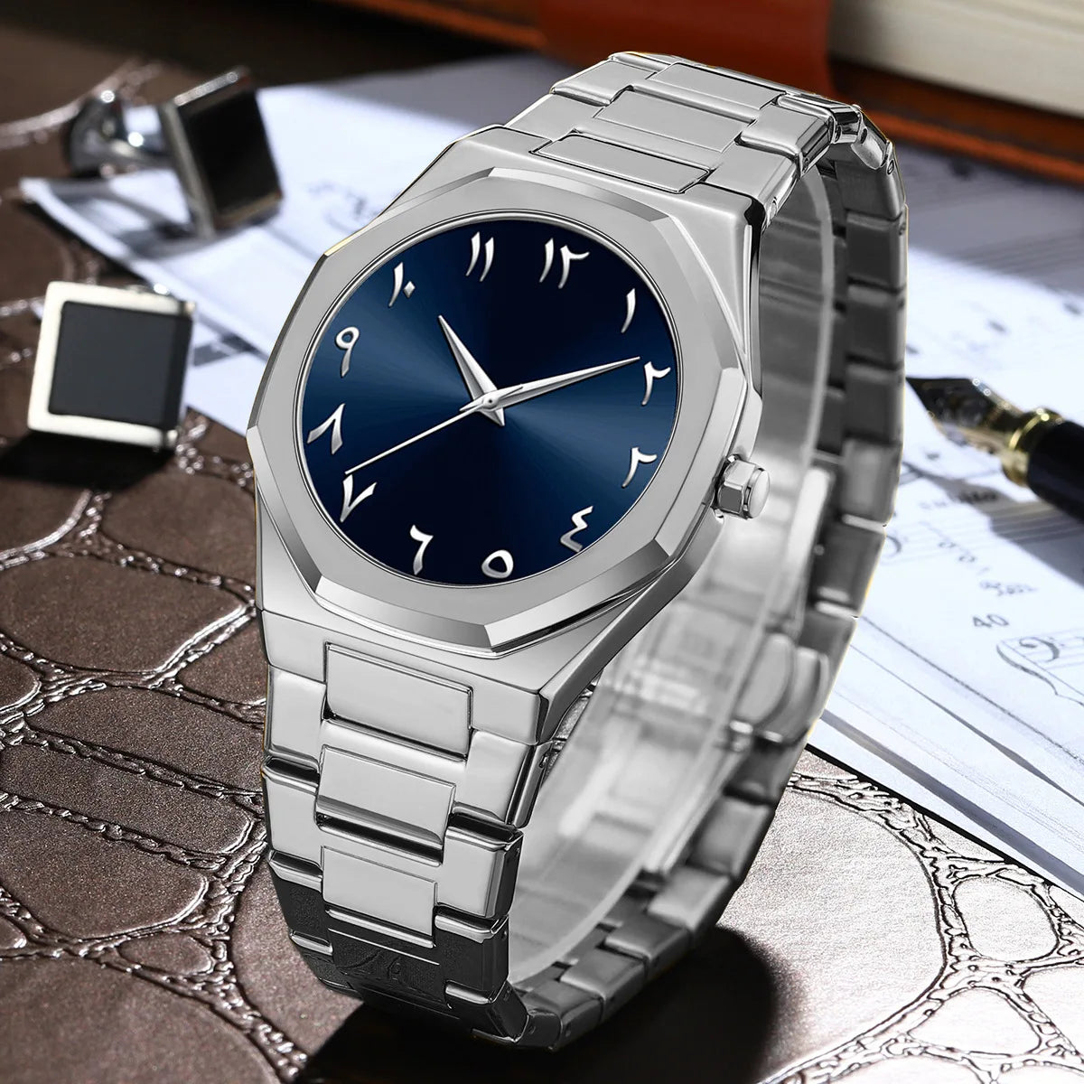 Fashion Business Men Watch Top Brand Luxury Steel Belt Black Simple Arabic Digital Dial Quartz Wristwatches Relogios Masculino