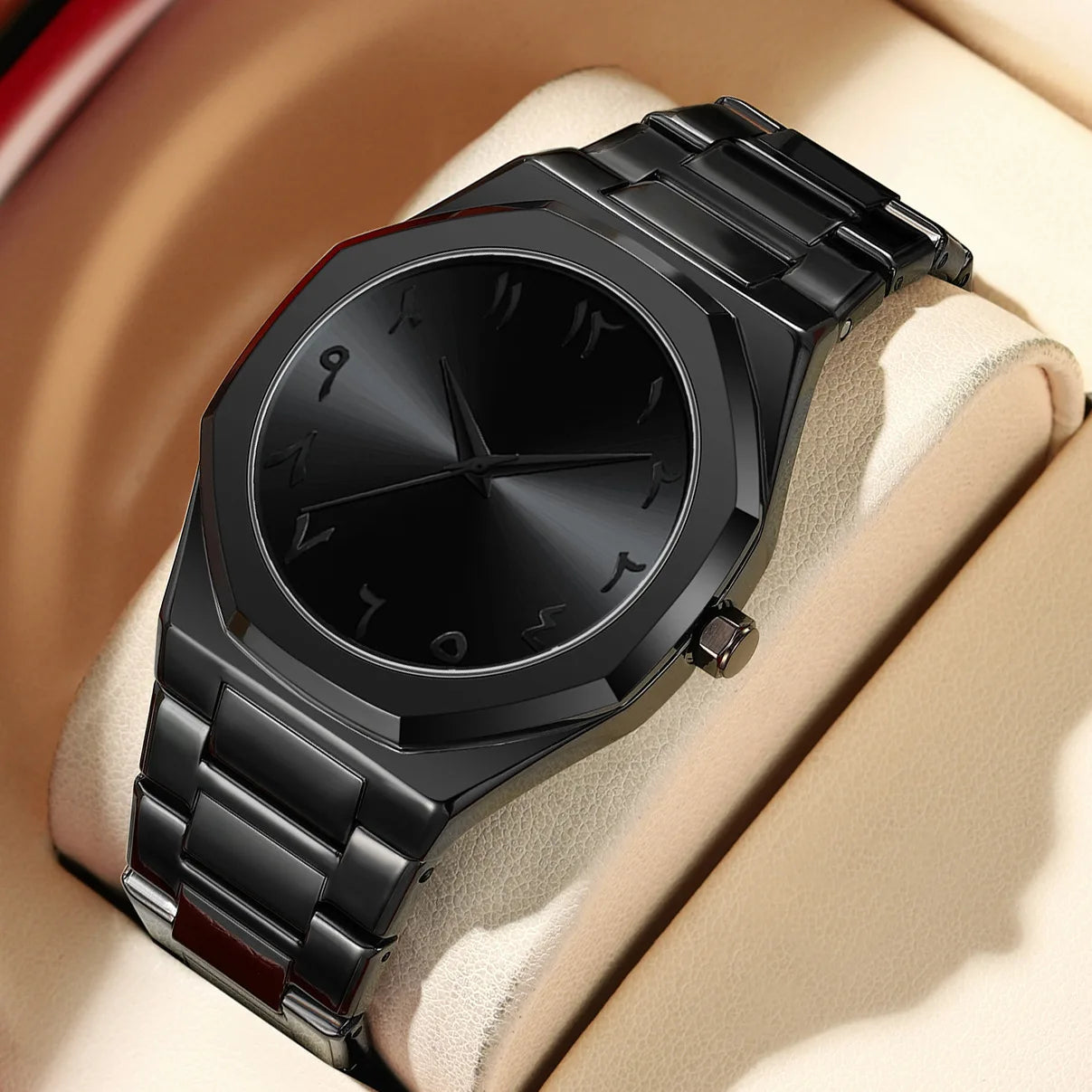 Fashion Business Men Watch Top Brand Luxury Steel Belt Black Simple Arabic Digital Dial Quartz Wristwatches Relogios Masculino