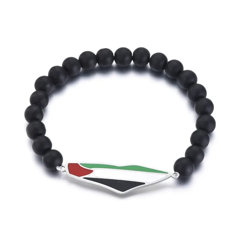 Palestine Beaded Bracelet for Men Hand Chain Stainless Steel Palestine Map Flag Pendant Jewelry Accessories Series