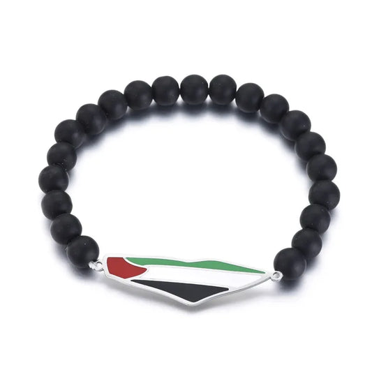 Palestine Beaded Bracelet for Men Hand Chain Stainless Steel Palestine Map Flag Pendant Jewelry Accessories Series