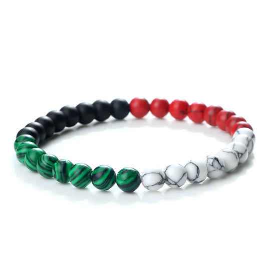 Classic Natural Stone Palestine Flag Bracelet Men Women National Flag Beads Bracelet Christmas Prayer Beads Worship Jewelry Gift