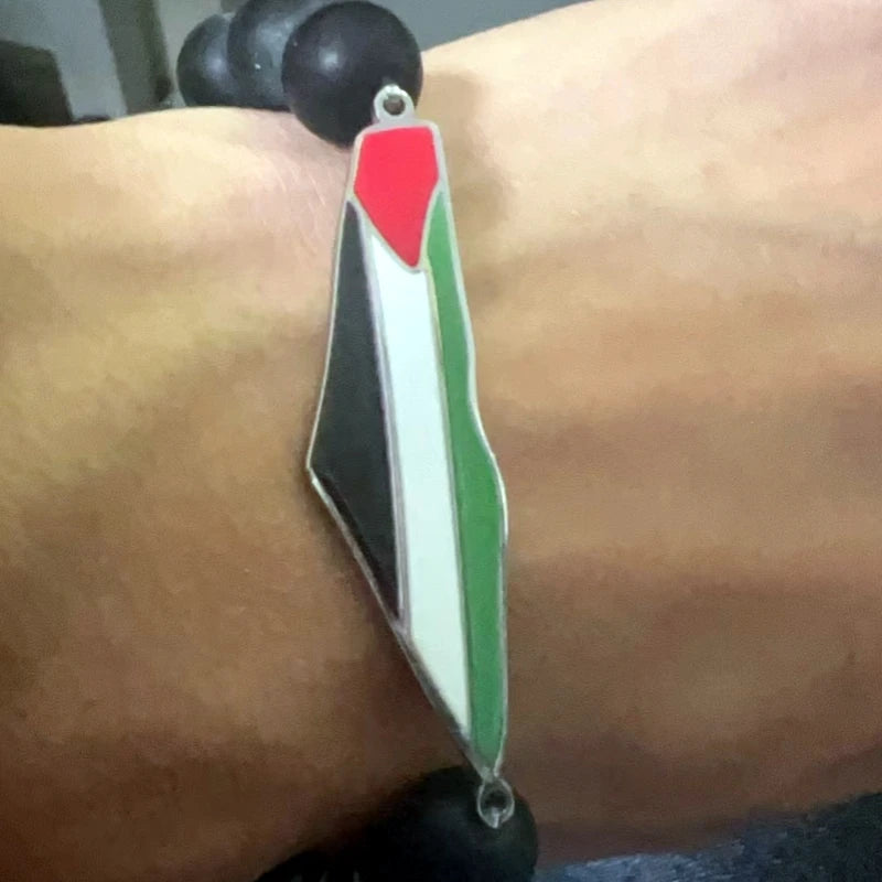 Palestine Beaded Bracelet for Men Hand Chain Stainless Steel Palestine Map Flag Pendant Jewelry Accessories Series