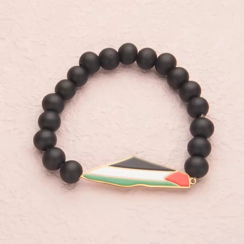 Palestine Beaded Bracelet for Men Hand Chain Stainless Steel Palestine Map Flag Pendant Jewelry Accessories Series