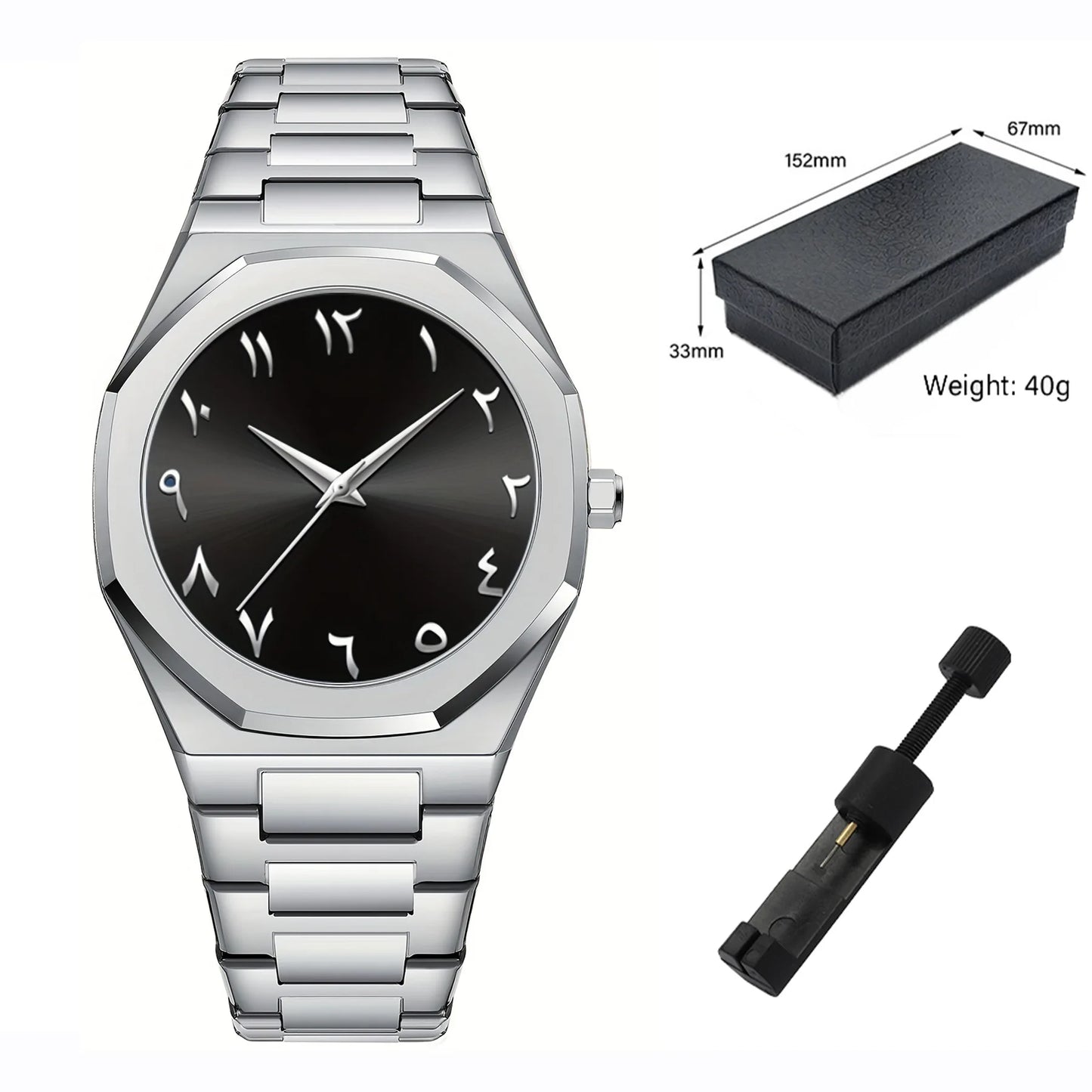 Fashion Business Men Watch Top Brand Luxury Steel Belt Black Simple Arabic Digital Dial Quartz Wristwatches Relogios Masculino