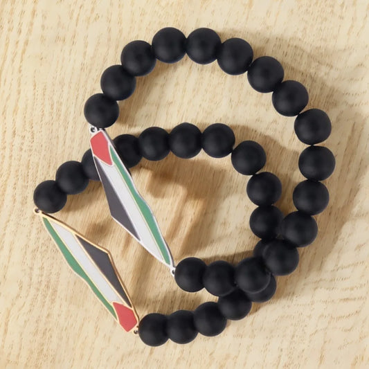 Palestine Beaded Bracelet for Men Hand Chain Stainless Steel Palestine Map Flag Pendant Jewelry Accessories Series