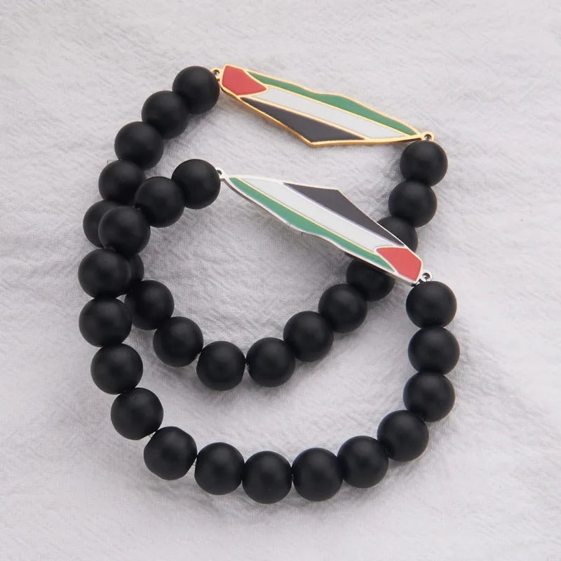 Palestine Beaded Bracelet for Men Hand Chain Stainless Steel Palestine Map Flag Pendant Jewelry Accessories Series