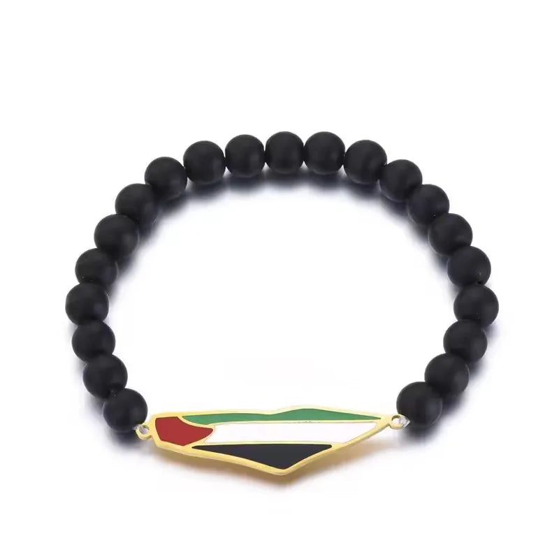 Palestine Beaded Bracelet for Men Hand Chain Stainless Steel Palestine Map Flag Pendant Jewelry Accessories Series