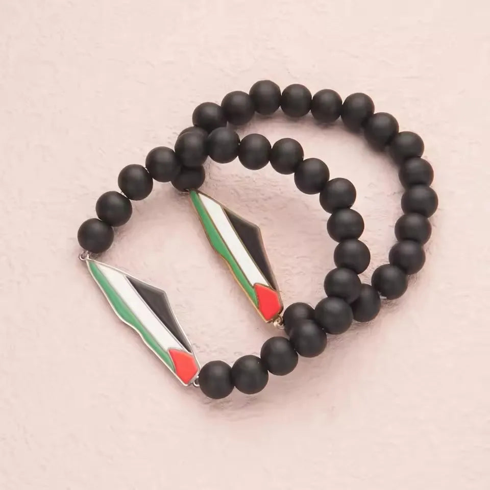 Palestine Beaded Bracelet for Men Hand Chain Stainless Steel Palestine Map Flag Pendant Jewelry Accessories Series