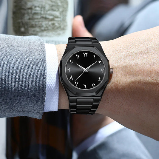 Fashion Business Men Watch Top Brand Luxury Steel Belt Black Simple Arabic Digital Dial Quartz Wristwatches Relogios Masculino