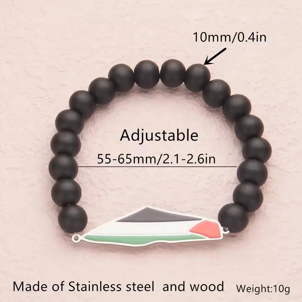Palestine Beaded Bracelet for Men Hand Chain Stainless Steel Palestine Map Flag Pendant Jewelry Accessories Series